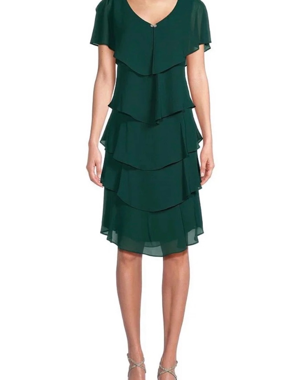 SLNY Teal Green V-Neck Women's dress with Decorative Clasp Size 16